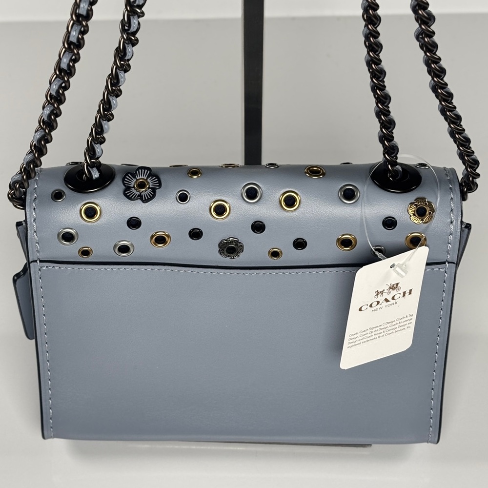 Coach Parker Tea Rose Blue rivets crossbody Bag NWT Chain & Leather w dusty - Picture 2 of 14